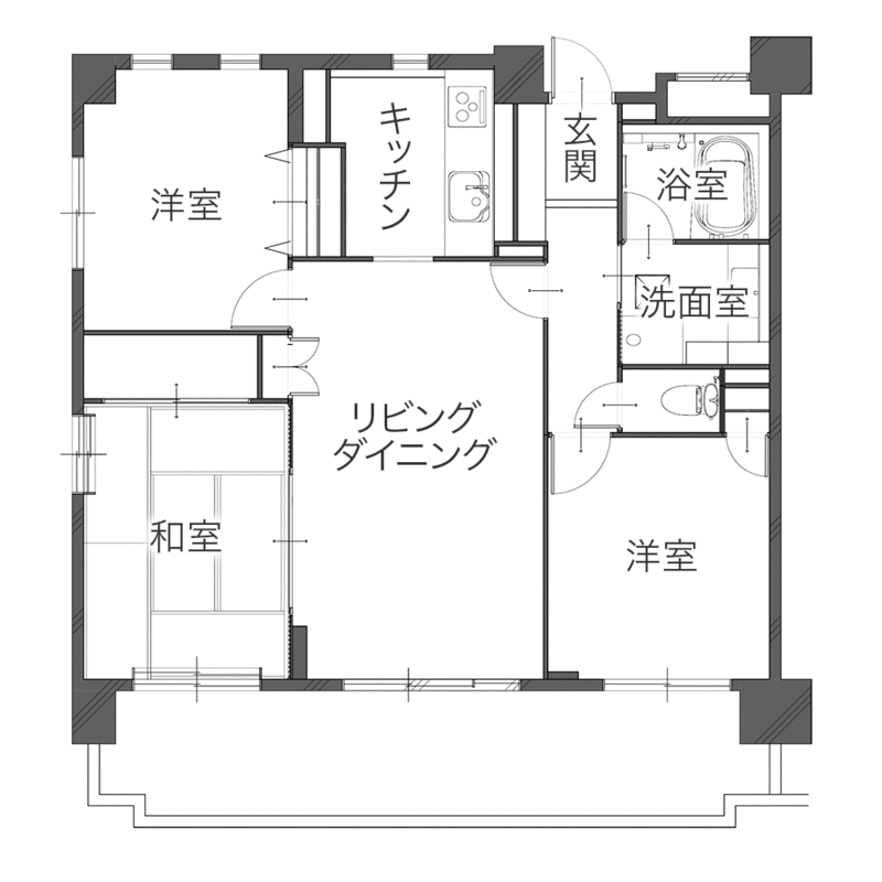 空き家を再生し賃貸にも活用できる住まいへ　平面図